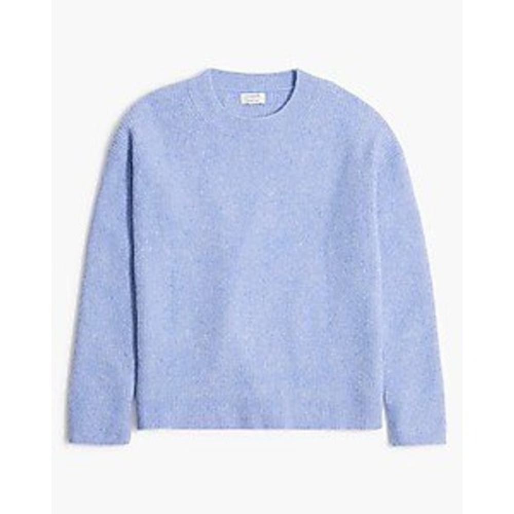 J. Crew Ribbed Blue Boyfriend Crewneck Sweater In Extra Soft Yarn- Size M- Wool